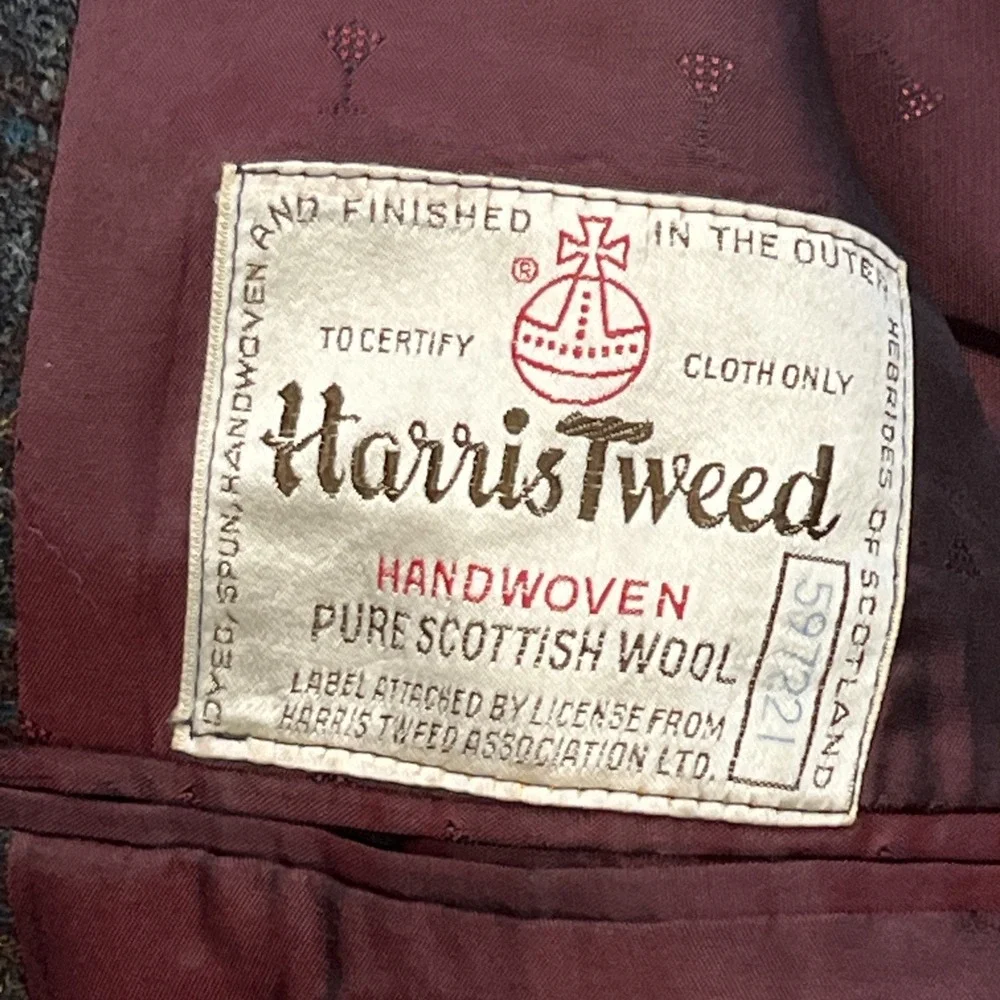 Vintage Harris Tweed Plaid Multicolor  Gray Wool Blazer Sport Coat 44R